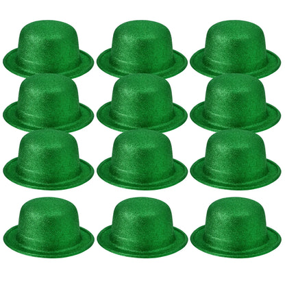 12x GLITTER BOWLER HAT Fancy Party Plastic Costume Cap Fun Dress Up Sparkle BULK - Green - Image 3
