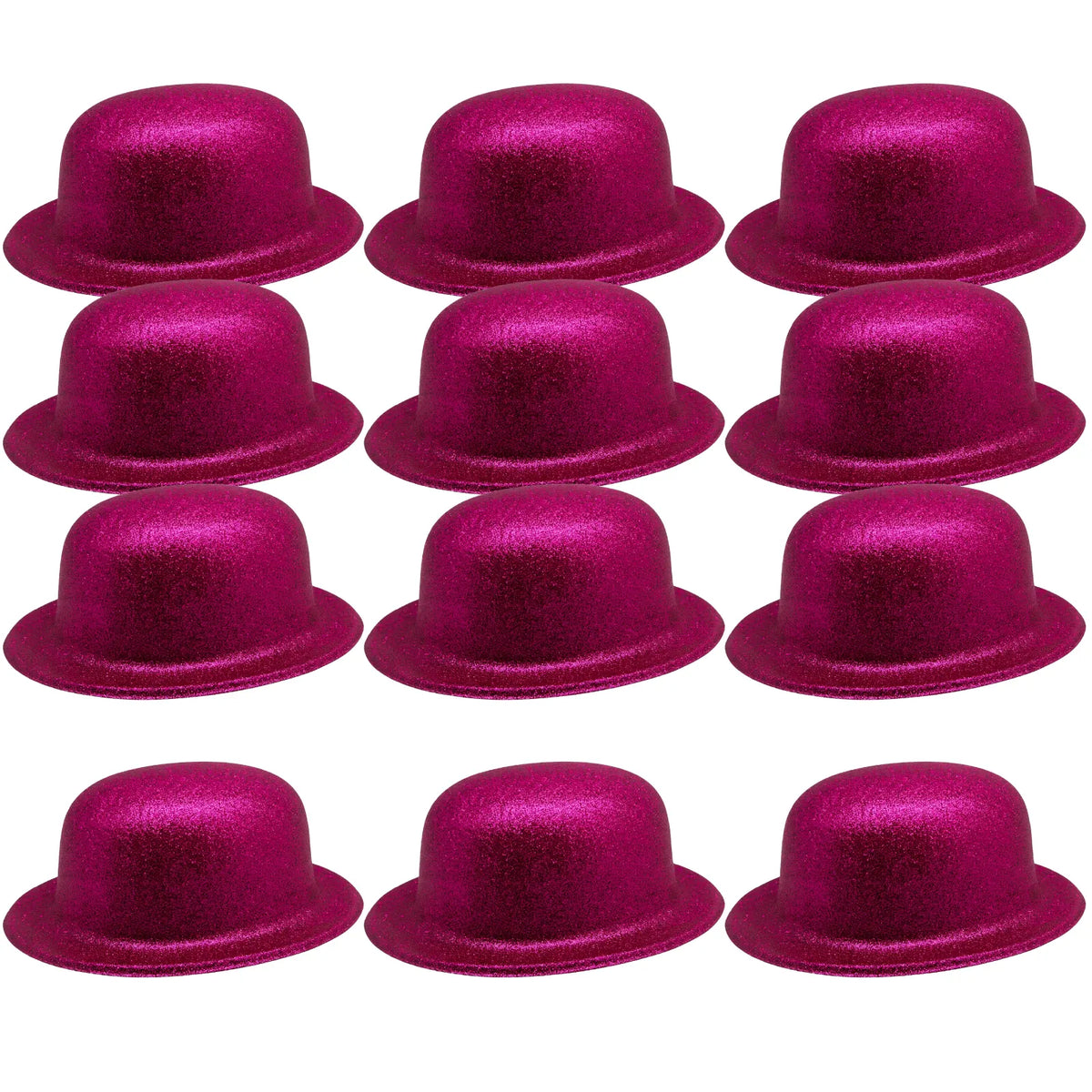 12x GLITTER BOWLER HAT Fancy Party Plastic Costume Cap Fun Dress Up Sparkle BULK - Hot Pink - Image 3