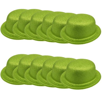 12x GLITTER BOWLER HAT Fancy Party Plastic Costume Cap Fun Dress Up Sparkle BULK - Lime Green - Image 2