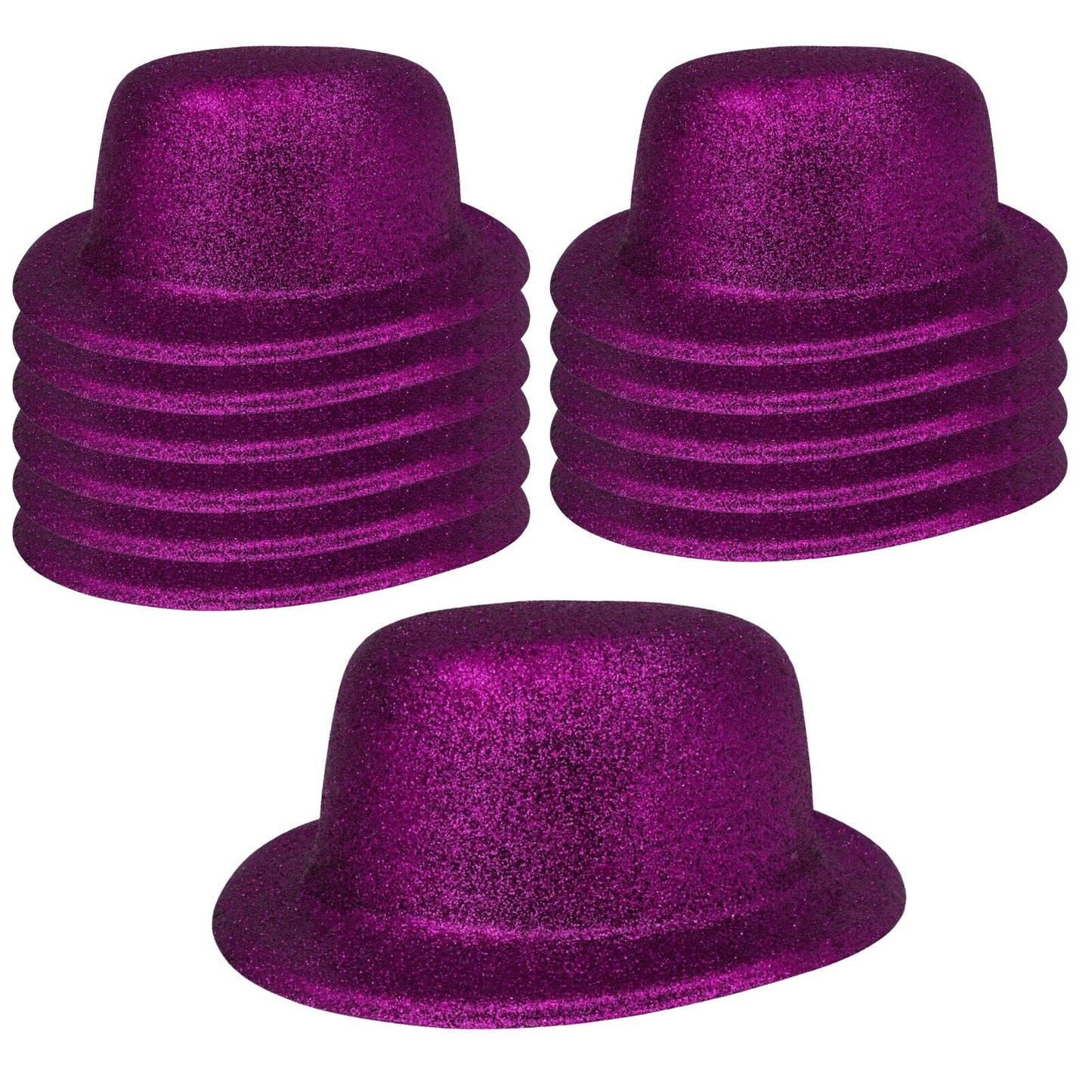 12x GLITTER BOWLER HAT Fancy Party Plastic Costume Cap Fun Dress Up Sparkle BULK - Purple - Image 2