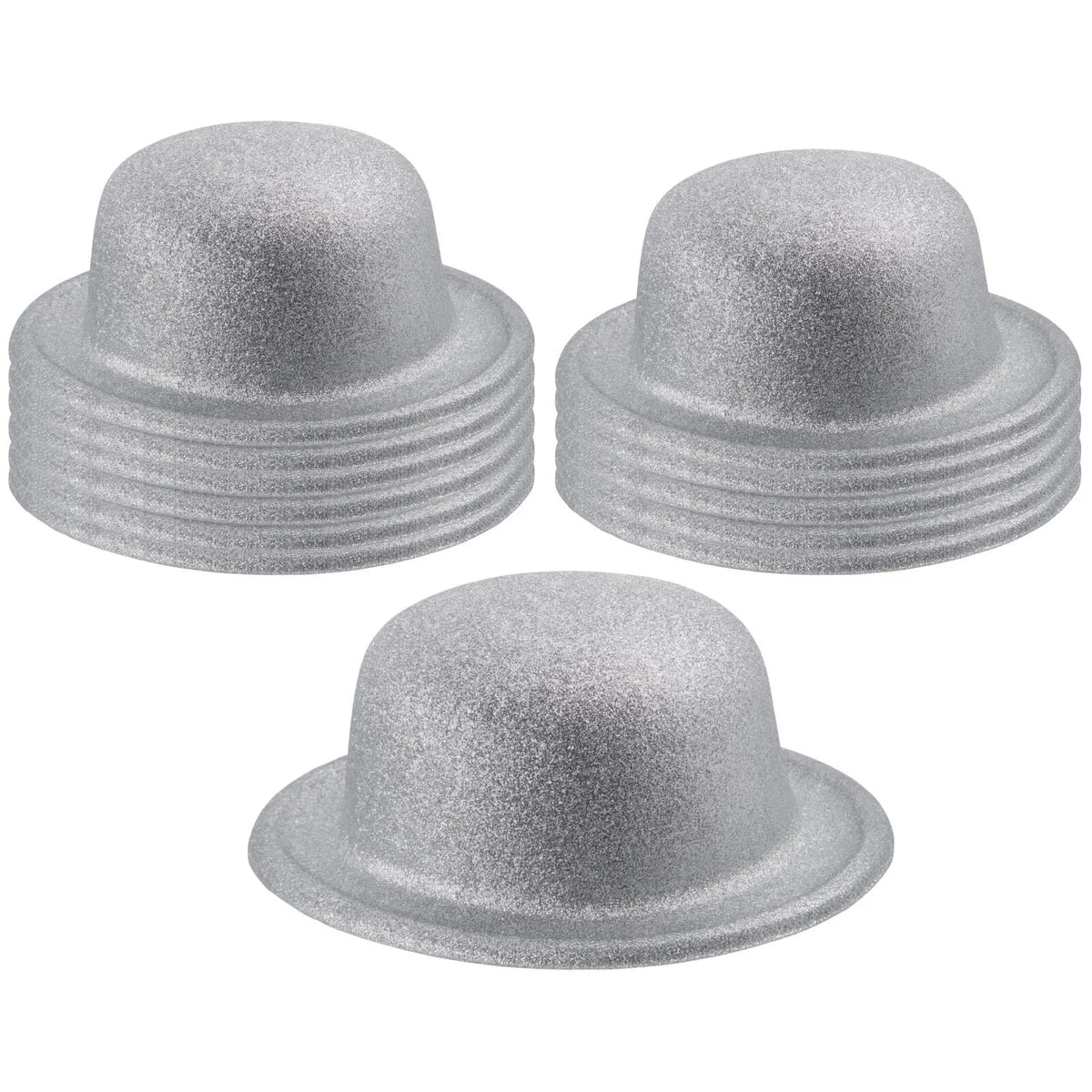 12x GLITTER BOWLER HAT Fancy Party Plastic Costume Cap Fun Dress Up Sparkle BULK - White/Silver - Image 2