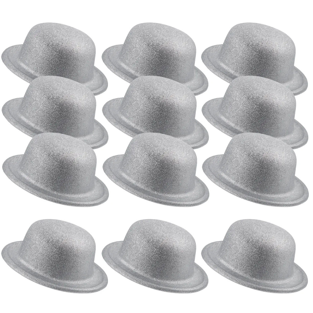12x GLITTER BOWLER HAT Fancy Party Plastic Costume Cap Fun Dress Up Sparkle BULK - White/Silver - Image 3