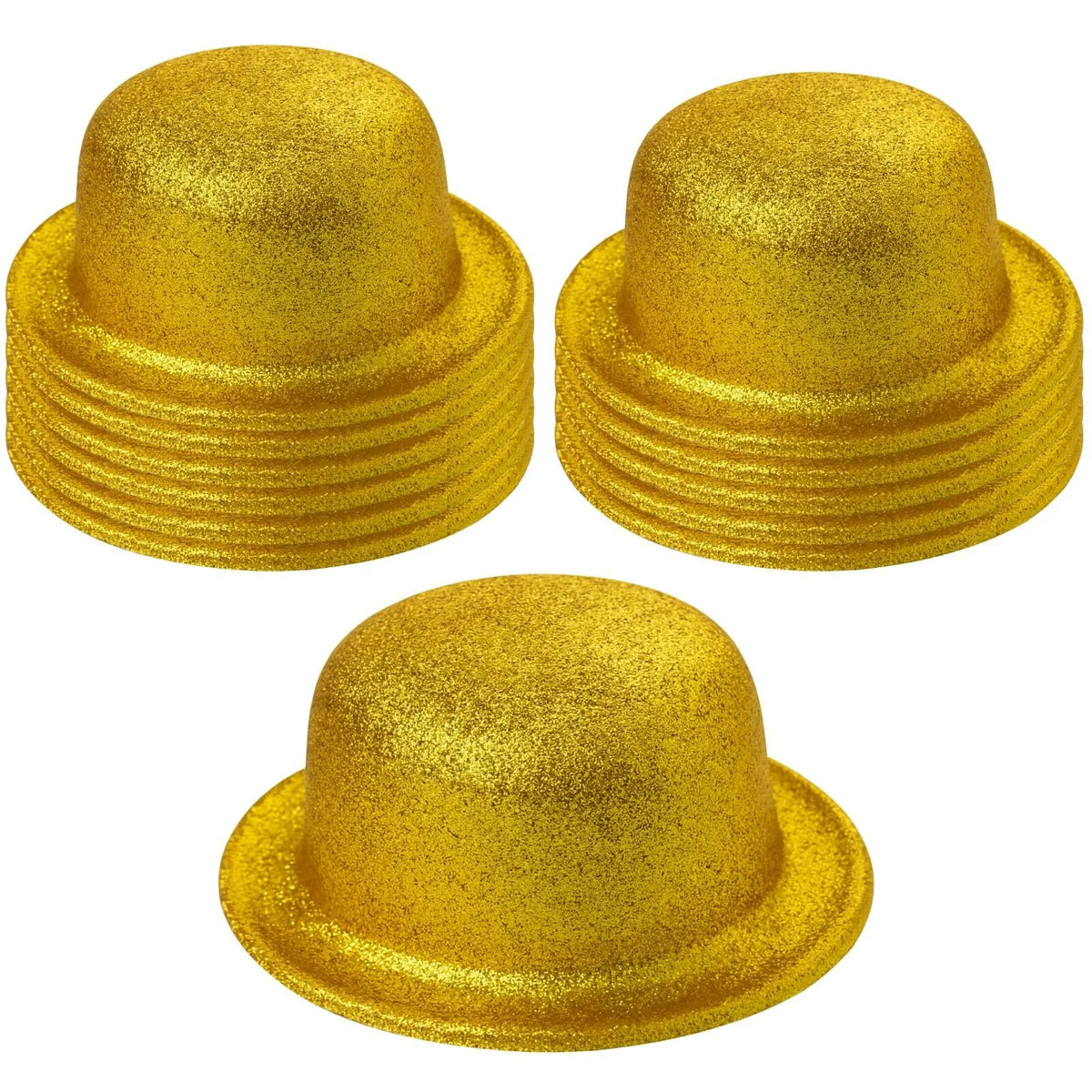 12x GLITTER BOWLER HAT Fancy Party Plastic Costume Cap Fun Dress Up Sparkle BULK - Yellow/Gold - Image 2