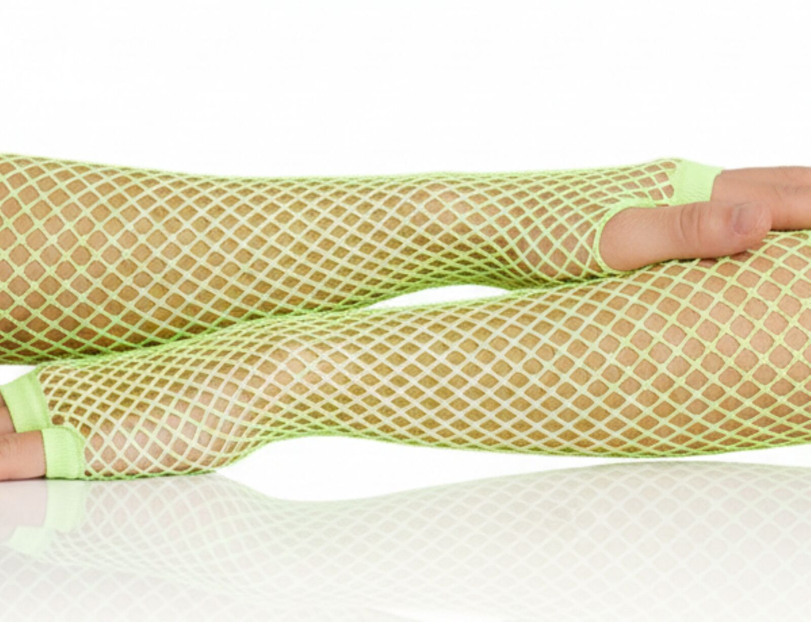 12x Long Elbow Length Fishnet Gloves Fingerless 70s 80s Womens Costume Party Bulk in Fluro Yellow - Image 3