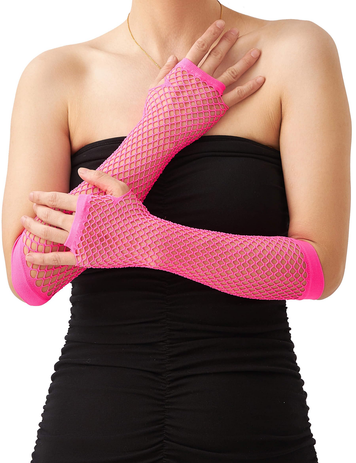 12x Long Elbow Length Fishnet Gloves Fingerless 70s 80s Womens Costume Party Bulk in Hot Pink - Image 3