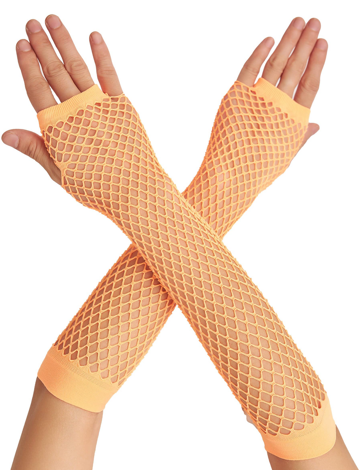 12x Long Elbow Length Fishnet Gloves Fingerless 70s 80s Womens Costume Party Bulk in Orange - Image 2