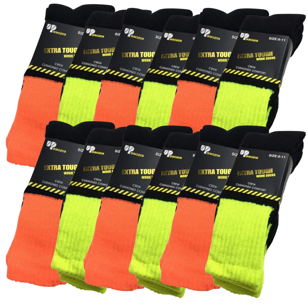 12x Pairs HI VIS SOCKS Workwear Work Safety Tradie High Visibility Fluro - Assorted Colours - Image 2