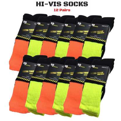12x Pairs HI VIS SOCKS Workwear Work Safety Tradie High Visibility Fluro - Assorted Colours - Image 4