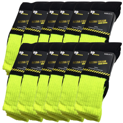 12x Pairs HI VIS SOCKS Workwear Work Safety High Visibility Fluro Cushioned BULK - Yellow - 6-11 - Image 2