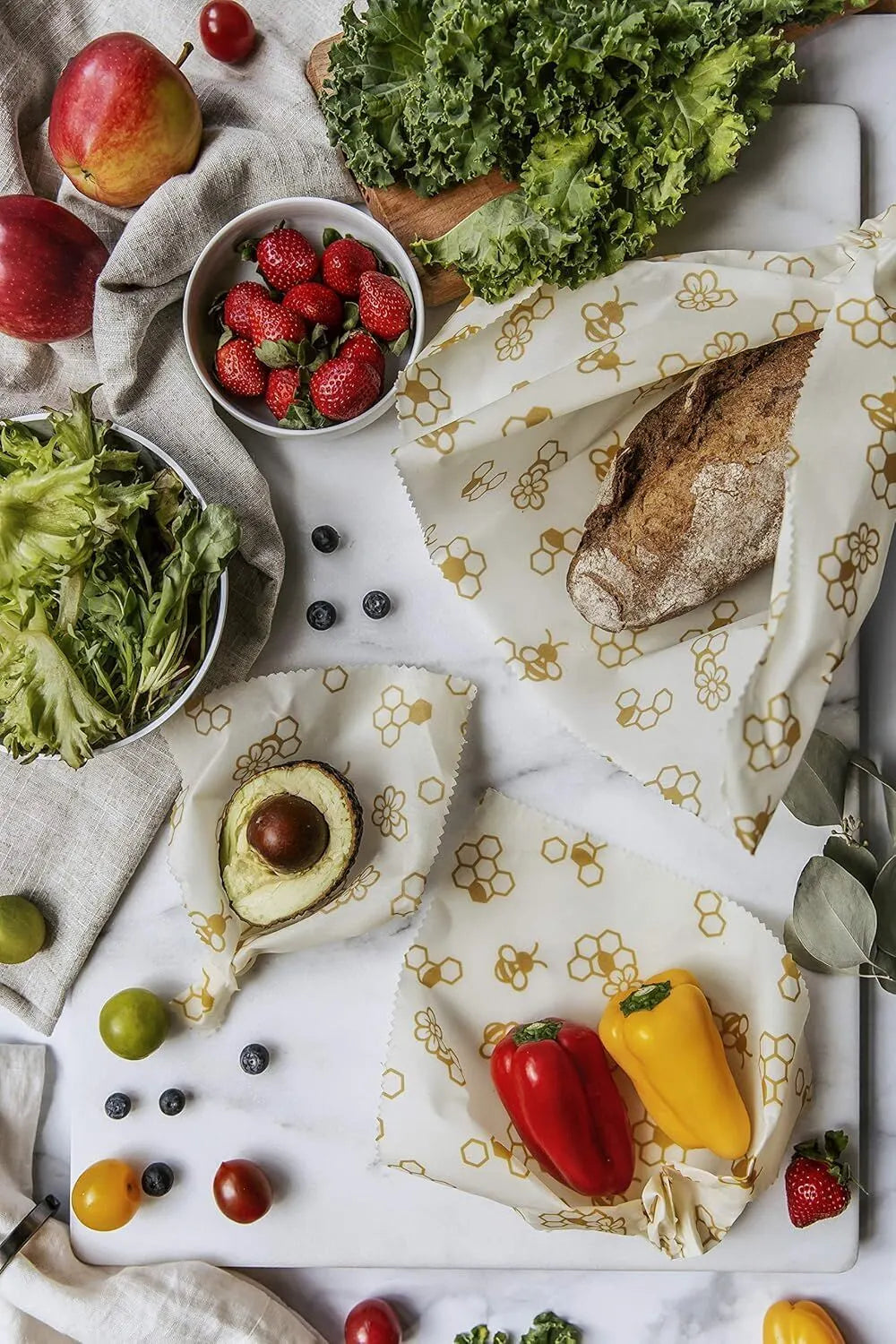 6x Karlstert Natural Beeswax Honeycomb Food Wrap in Honeybee Print 43 x 58.5cm - Image 3