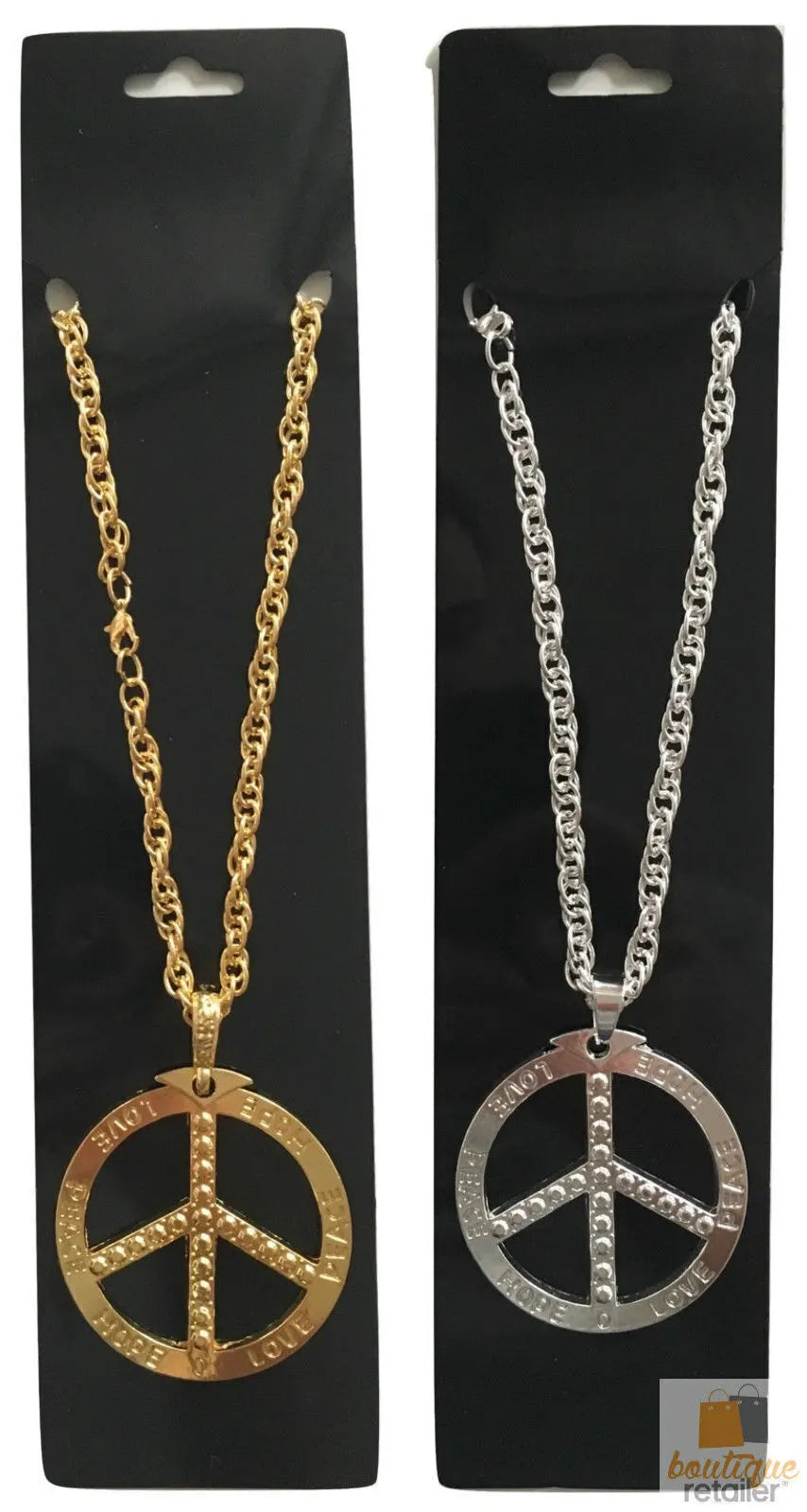 PEACE Sign Metal Necklace Chain Hippie Costume Party Pendant Chain Jewellery 70s 60s - Silver - Image 4