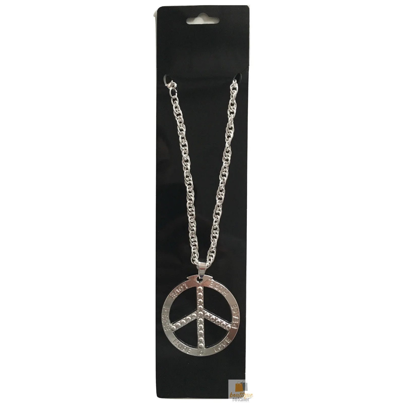 PEACE Sign Metal Necklace Chain Hippie Costume Party Pendant Chain Jewellery 70s 60s - Silver - Image 5