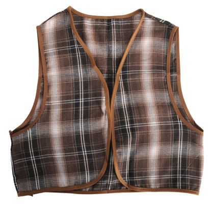 Childrens Brown Checkered Party Costume Vest Boys Kids Victorian, Cowboy or 1920s Style - Image 2