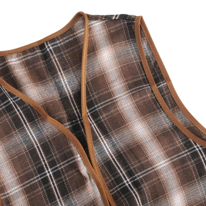 Childrens Brown Checkered Party Costume Vest Boys Kids Victorian, Cowboy or 1920s Style - Image 3