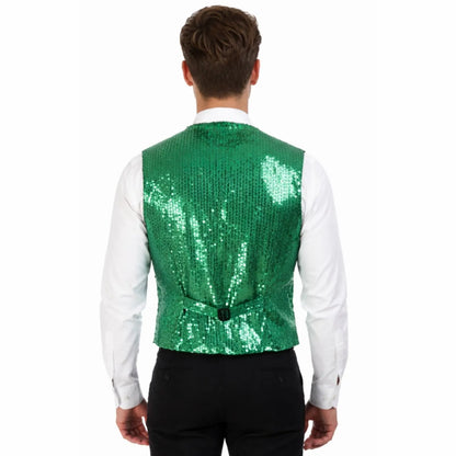 Mens Sequin Vest Waistcoat Disco Sparkle Costume Dance Party One Size - Green - Image 3