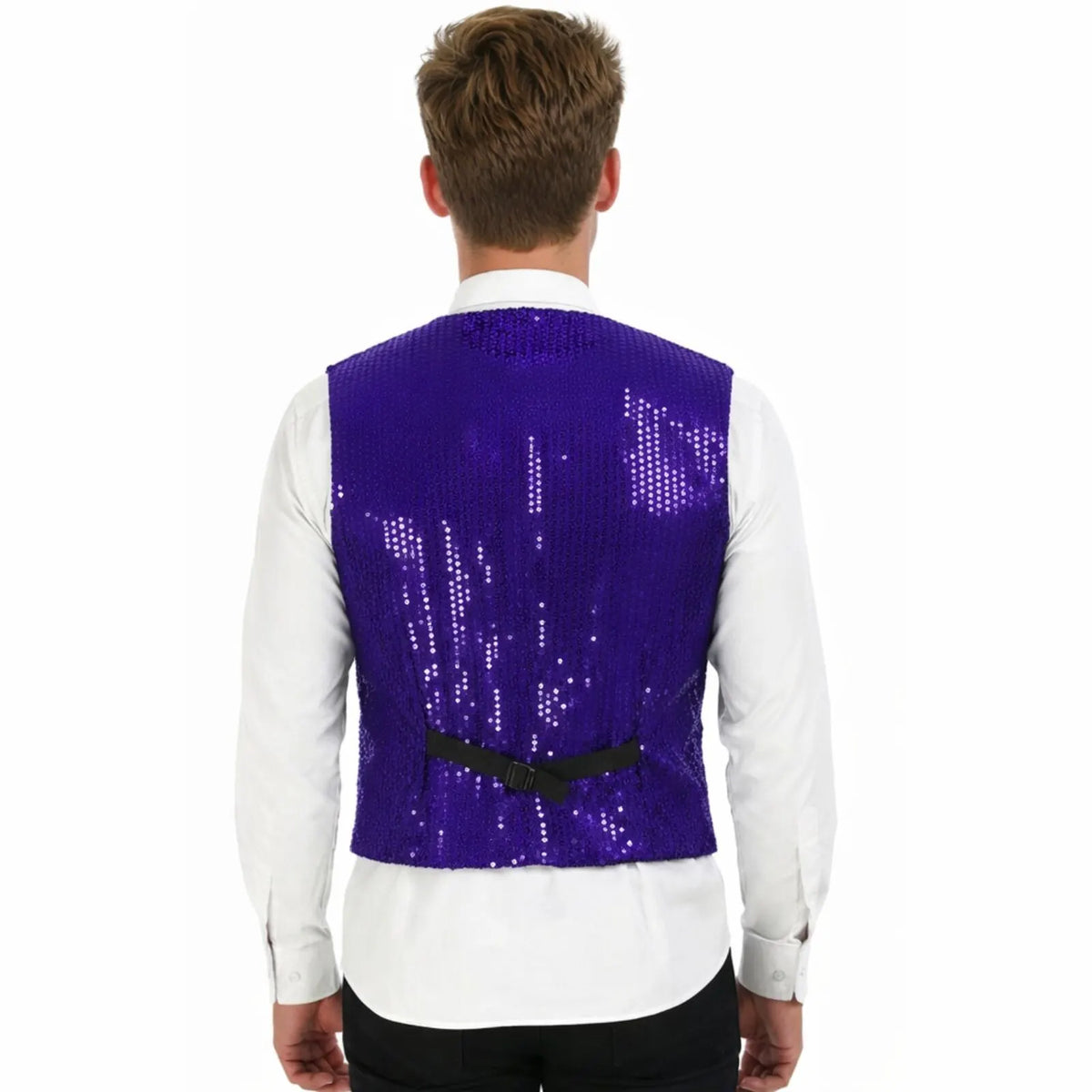 Mens Sequin Vest Waistcoat Disco Sparkle Costume Dance Party One Size - Purple - Image 3