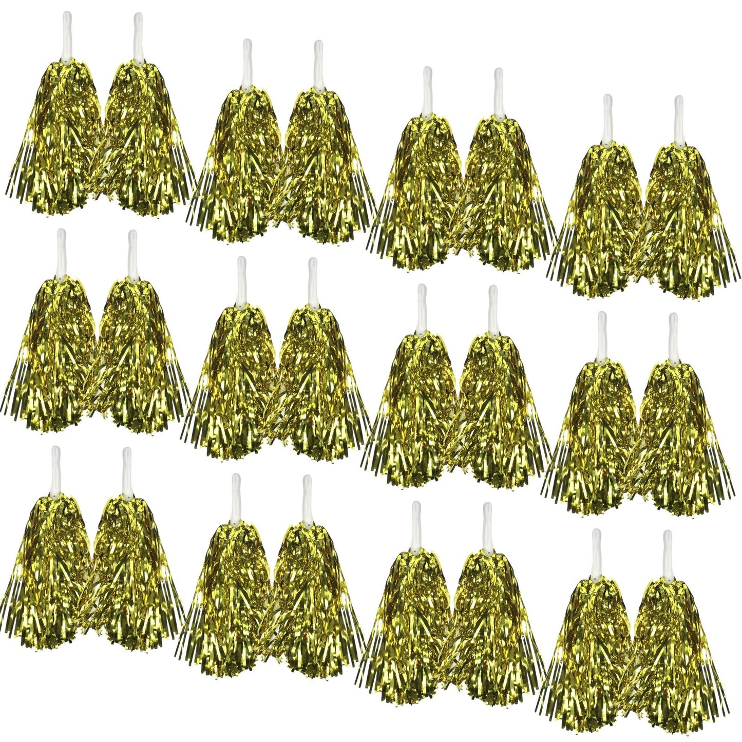 Yellow Metallic Cheerleading Pom Poms – Set of 12 with Easy-Grip Handles Australia Day - Image 2