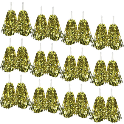 Yellow Metallic Cheerleading Pom Poms – Set of 12 with Easy-Grip Handles Australia Day - Image 2