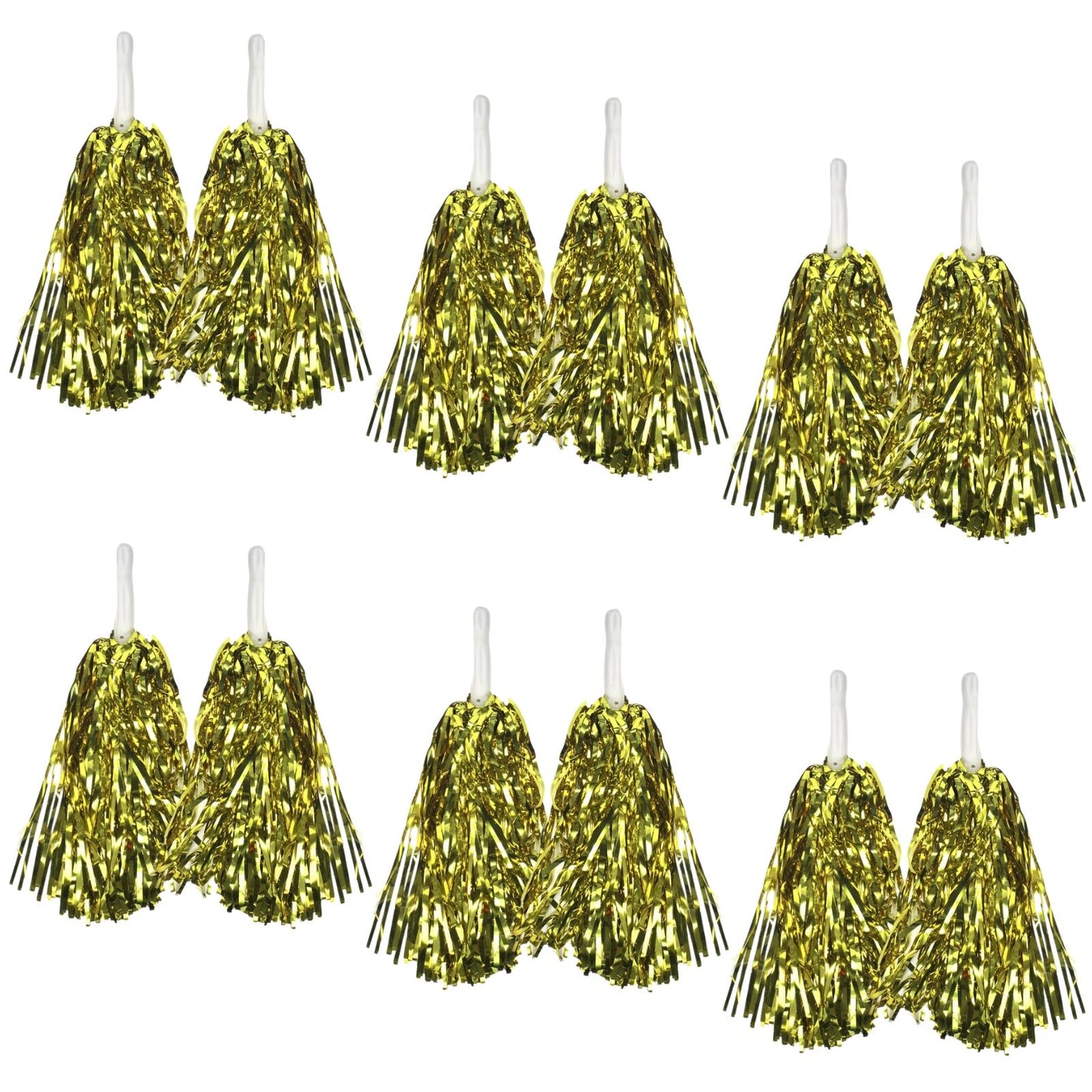 Yellow Metallic Cheerleading Pom Poms – Set of 6 with Easy-Grip Handles Australia Day - Image 2