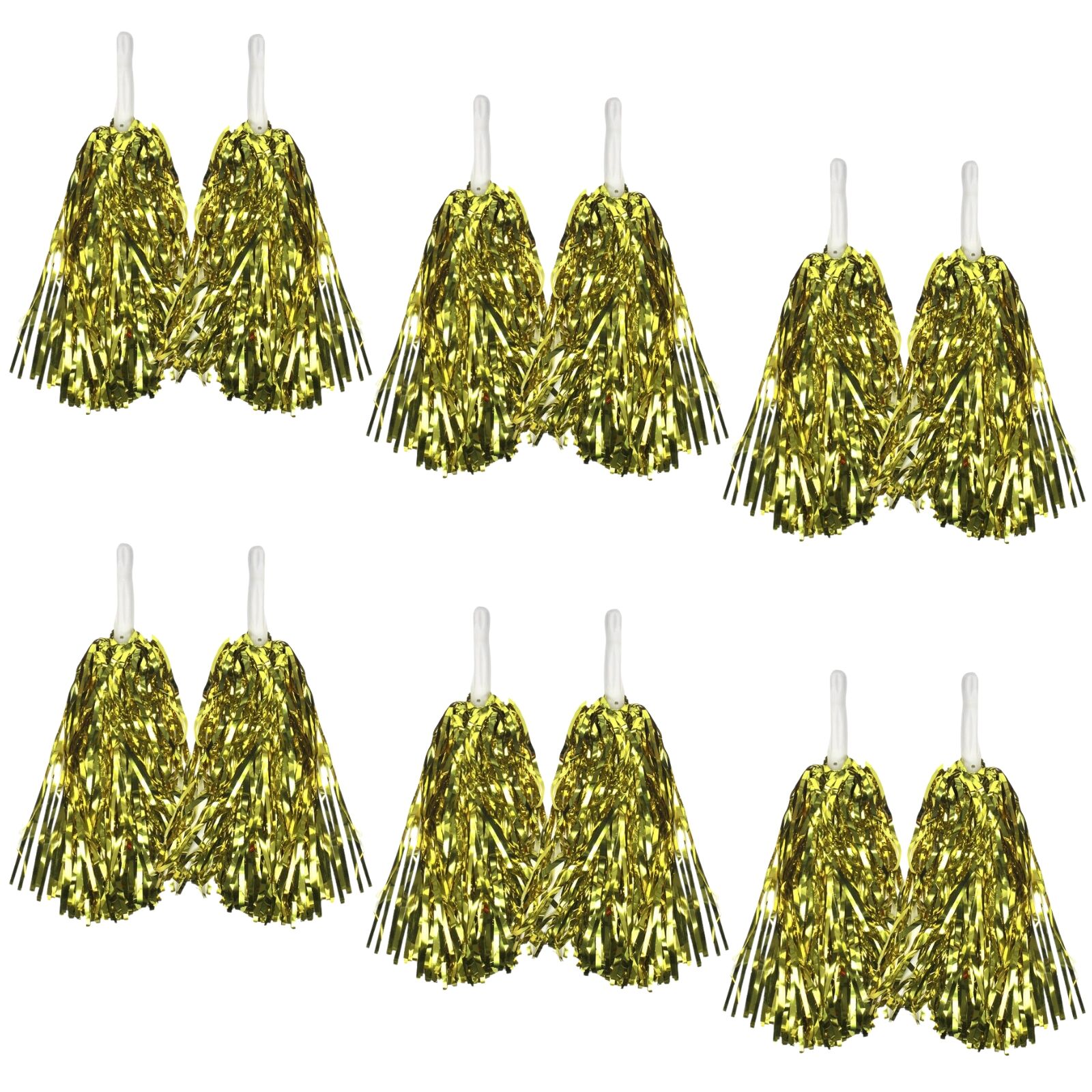 Yellow Metallic Cheerleading Pom Poms – Set of 6 with Easy-Grip Handles Australia Day - Image 2