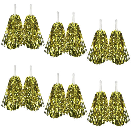 Yellow Metallic Cheerleading Pom Poms – Set of 6 with Easy-Grip Handles Australia Day - Image 2