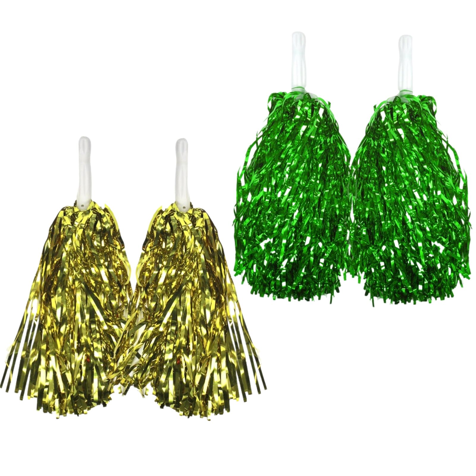 Green & Yellow Metallic Cheerleading Pom Poms – 2-Pack (1 Green Pair & 1 Yellow Pair) Australia Day - Image 2