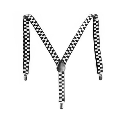 Mens Adjustable Suspenders Braces in Black/White Checkered Pattern (Chequered) - Image 2