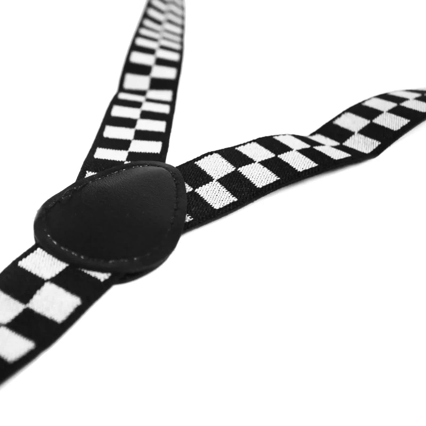 Mens Adjustable Suspenders Braces in Black/White Checkered Pattern (Chequered) - Image 3