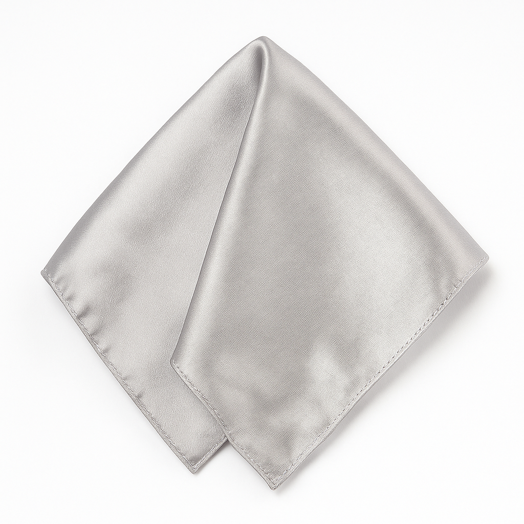 Mens POCKET SQUARE Party Silk Suit Handkerchief Kerchief Hanky Wedding  - Silver - Image 2