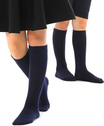 Knee High School Socks for Girls Boys Plain Cotton Rich Kids Seamless No Seam - Navy - Image 2