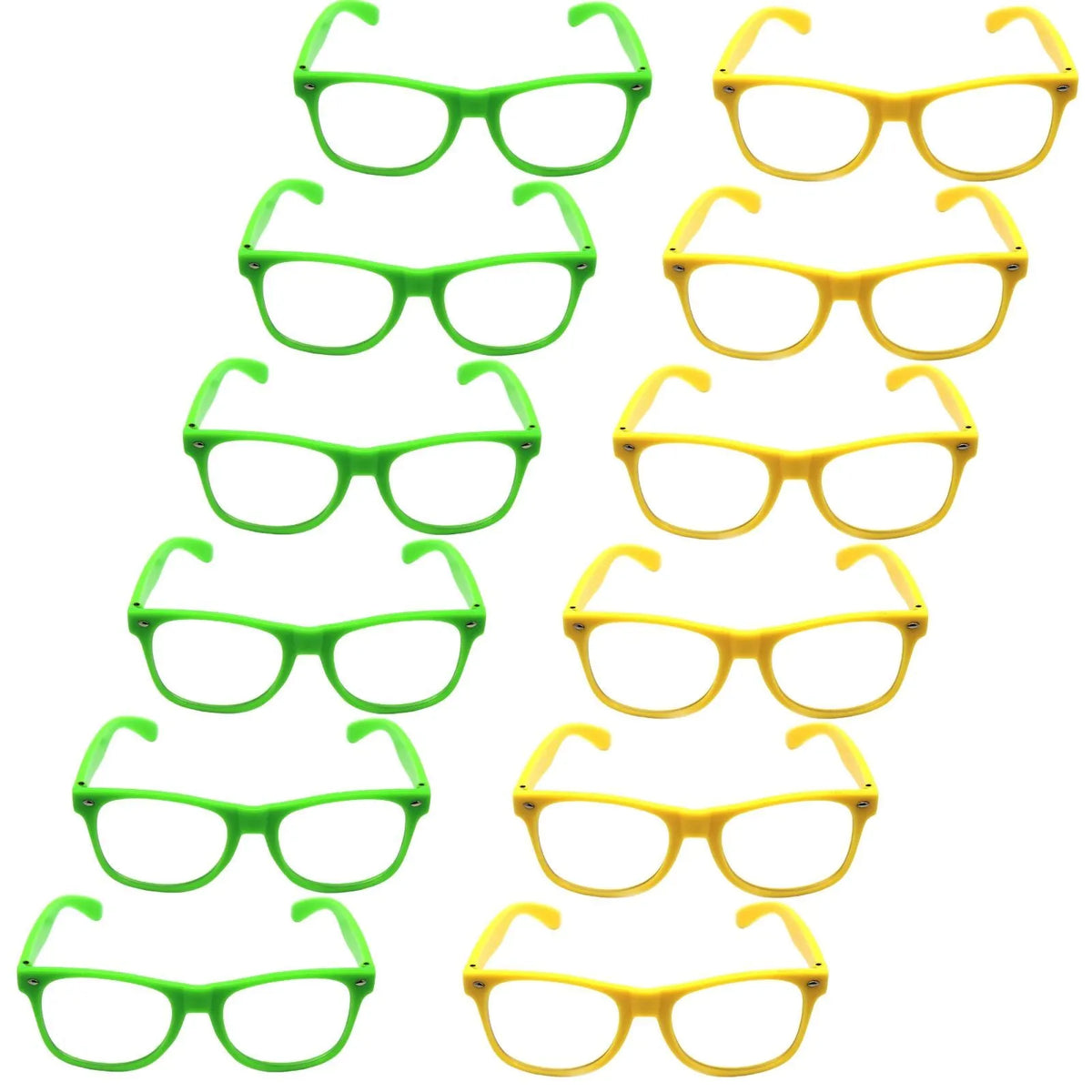 Green and Yellow Party Glasses with Clear Lenses – Fun 80s Australia Day or Costume Glasses (Set of 12) - Image 2