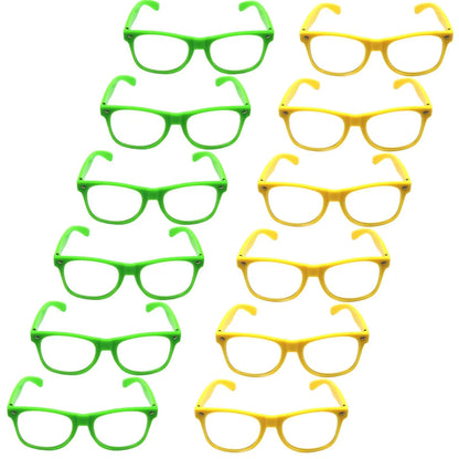 Green and Yellow Party Glasses with Clear Lenses – Fun 80s Australia Day or Costume Glasses (Set of 12) - Image 2