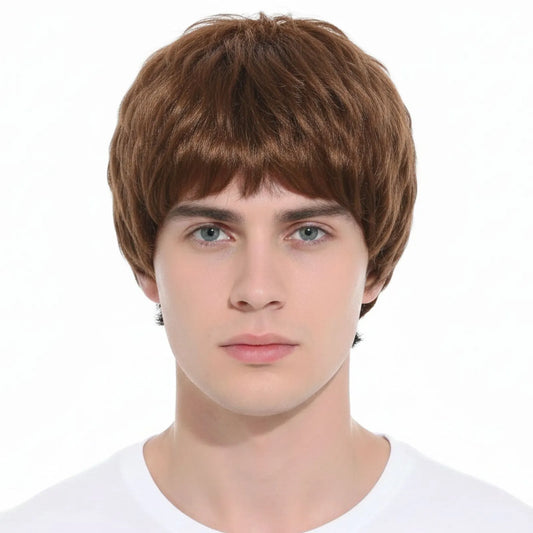 Mens Short Party Wig Costume Party Dress Up Fancy Classic Style - Brown