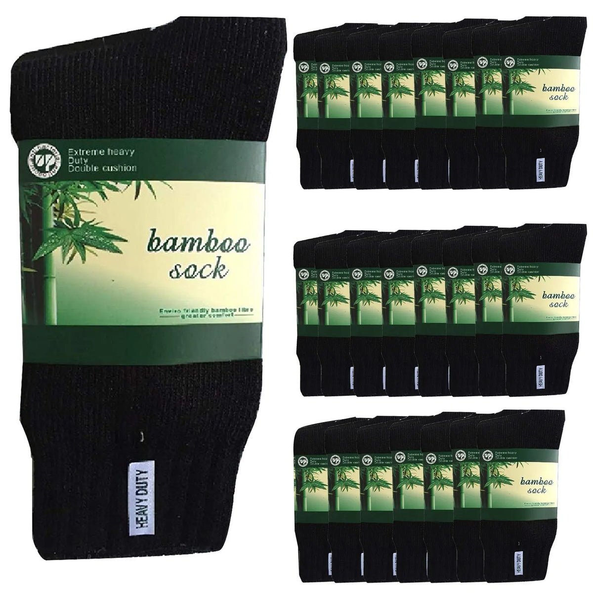 24 Pairs BAMBOO SOCKS Mens Heavy Duty Premium Thick Work Socks Cushion BULK - Black - Image 2