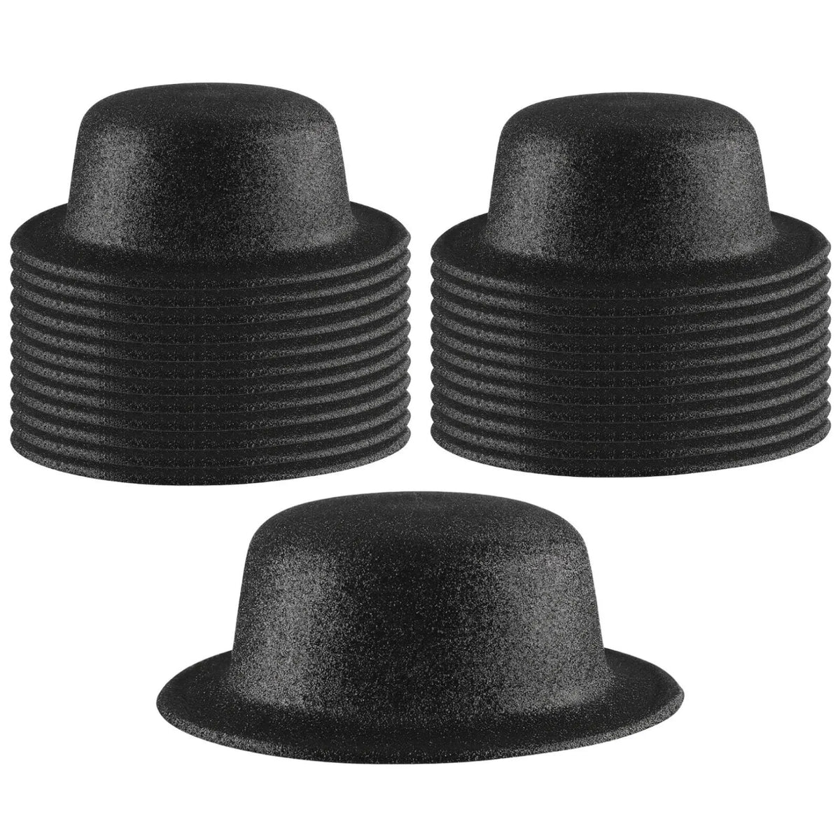 24x GLITTER BOWLER HAT Fancy Party Plastic Costume Cap Fun Dress Up Sparkle BULK - Black - Image 2