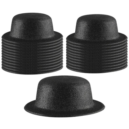 24x GLITTER BOWLER HAT Fancy Party Plastic Costume Cap Fun Dress Up Sparkle BULK - Black - Image 2