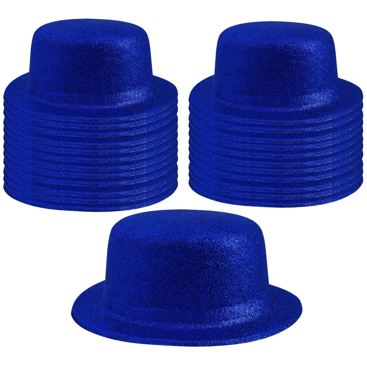 24x GLITTER BOWLER HAT Fancy Party Plastic Costume Cap Fun Dress Up Sparkle BULK - Blue - Image 2