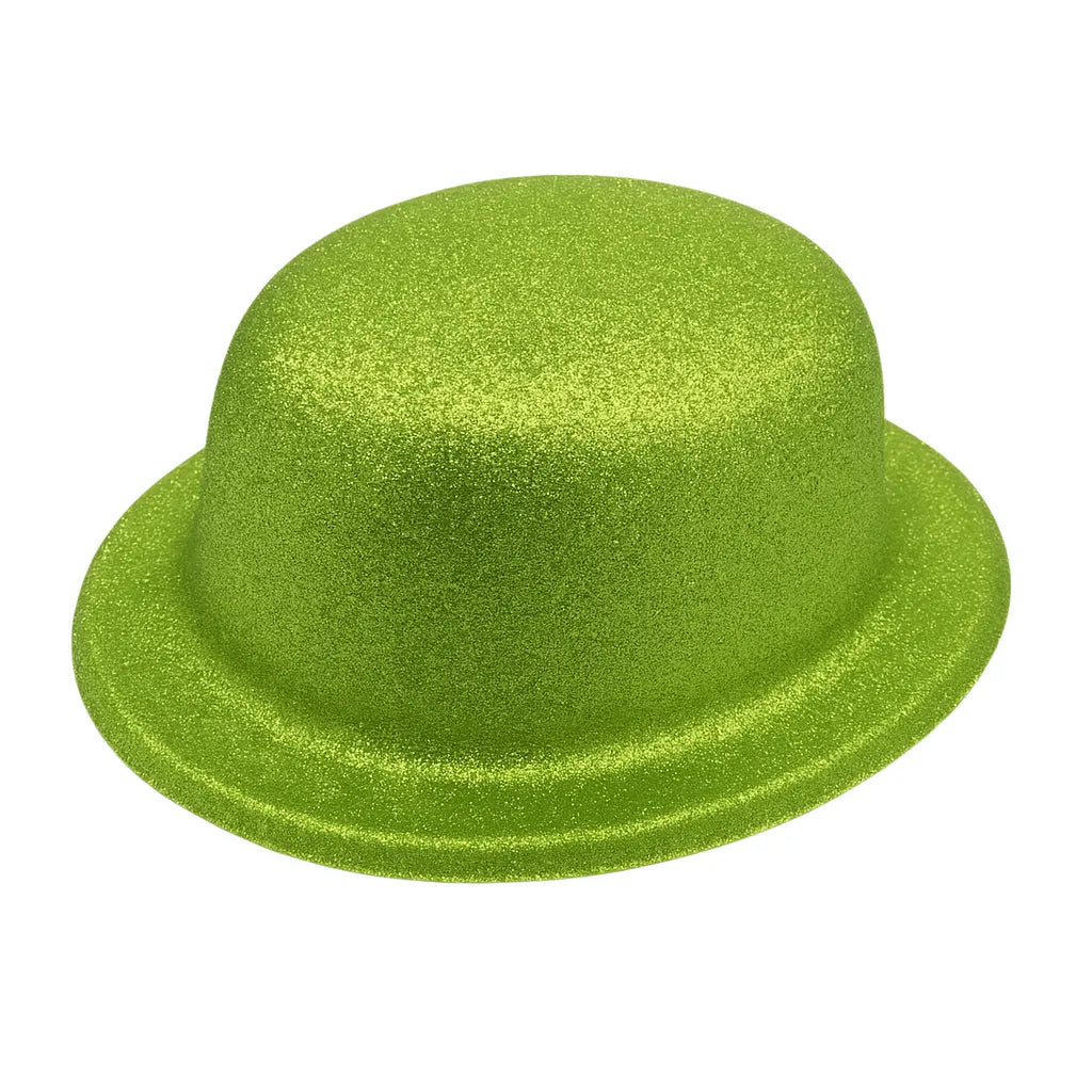 24x GLITTER BOWLER HAT Fancy Party Plastic Costume Cap Fun Dress Up Sparkle BULK - Lime Green - Image 3