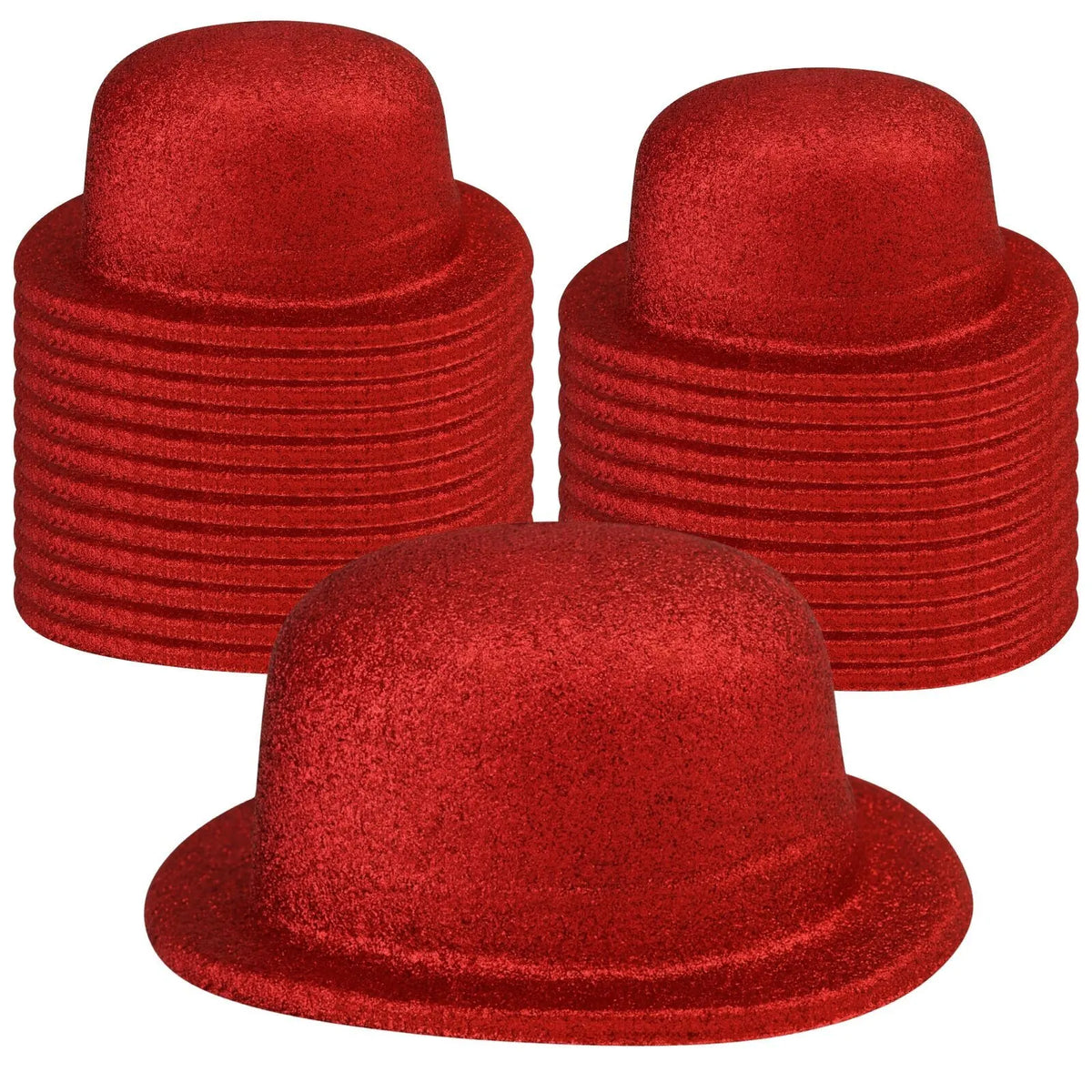24x GLITTER BOWLER HAT Fancy Party Plastic Costume Cap Fun Dress Up Sparkle BULK - Red - Image 2