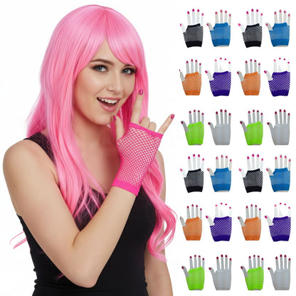 24x Fishnet Gloves Fingerless Wrist Length 70s 80s Womens Costume Party Bulk - Assorted Colour Pack - Image 2