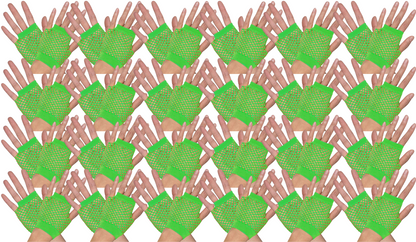 24 Pair Fishnet Gloves Fingerless Wrist Length 70s 80s Costume Party Fluro Green - Image 2