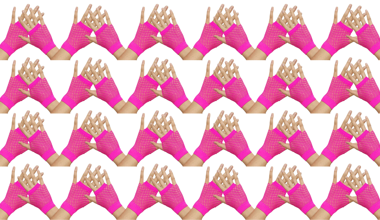 24 Pair Fishnet Gloves Fingerless Wrist Length 70s 80s Costume Party - Hot Pink - Image 2