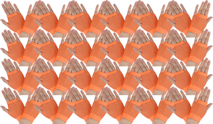24 Pair Fishnet Gloves Fingerless Wrist Length 70s 80s Costume Party - Orange - Image 2