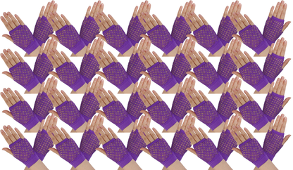 24 Pair Fishnet Gloves Fingerless Wrist Length 70s 80s Costume Party - Purple - Image 2