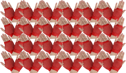 24 Pair Fishnet Gloves Fingerless Wrist Length 70s 80s Costume Party Bulk - Red - Image 2