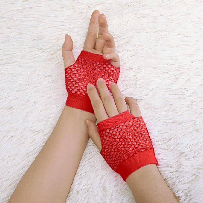 24 Pair Fishnet Gloves Fingerless Wrist Length 70s 80s Costume Party Bulk - Red - Image 3