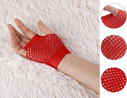 24 Pair Fishnet Gloves Fingerless Wrist Length 70s 80s Costume Party Bulk - Red - Image 5