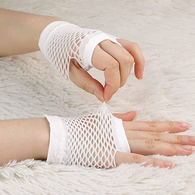 24 Pair Fishnet Gloves Fingerless Wrist Length 70s 80s Costume Party - White - Image 3