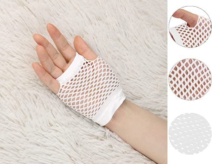 24 Pair Fishnet Gloves Fingerless Wrist Length 70s 80s Costume Party - White - Image 4