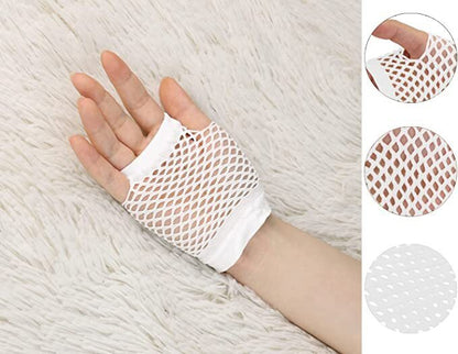 24 Pair Fishnet Gloves Fingerless Wrist Length 70s 80s Costume Party - White - Image 4